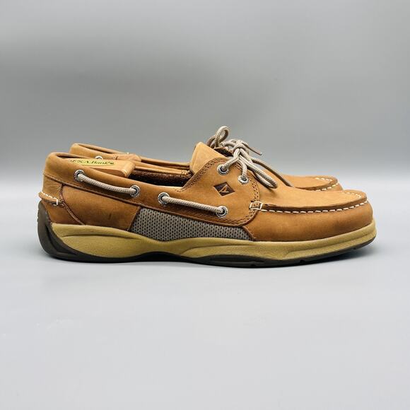 Sperry Shoes Mens 10.5 Brown Leather Top Sider Boat Billfish 3 Eye Mesh Deck - Picture 1 of 10